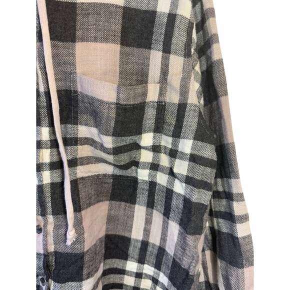 American Eagle Plaid Flannel Shirt with Sherpa Lined Hood Women's Small - Picture 4 of 6